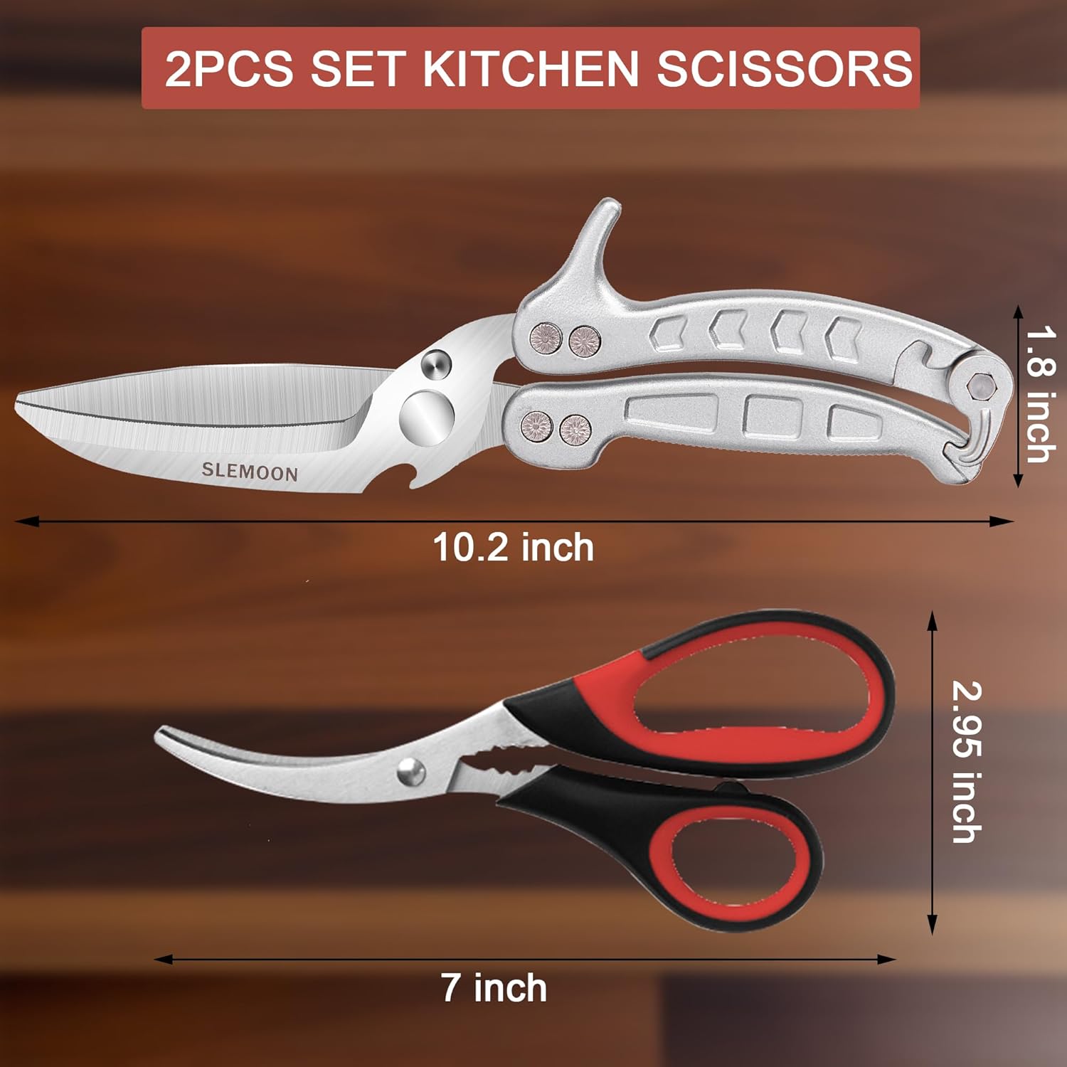 Heavy Duty Poultry Shears Kitchen Salad Scissors for Chicken Turkey Meat Herb Vegetable 2pcs Silver