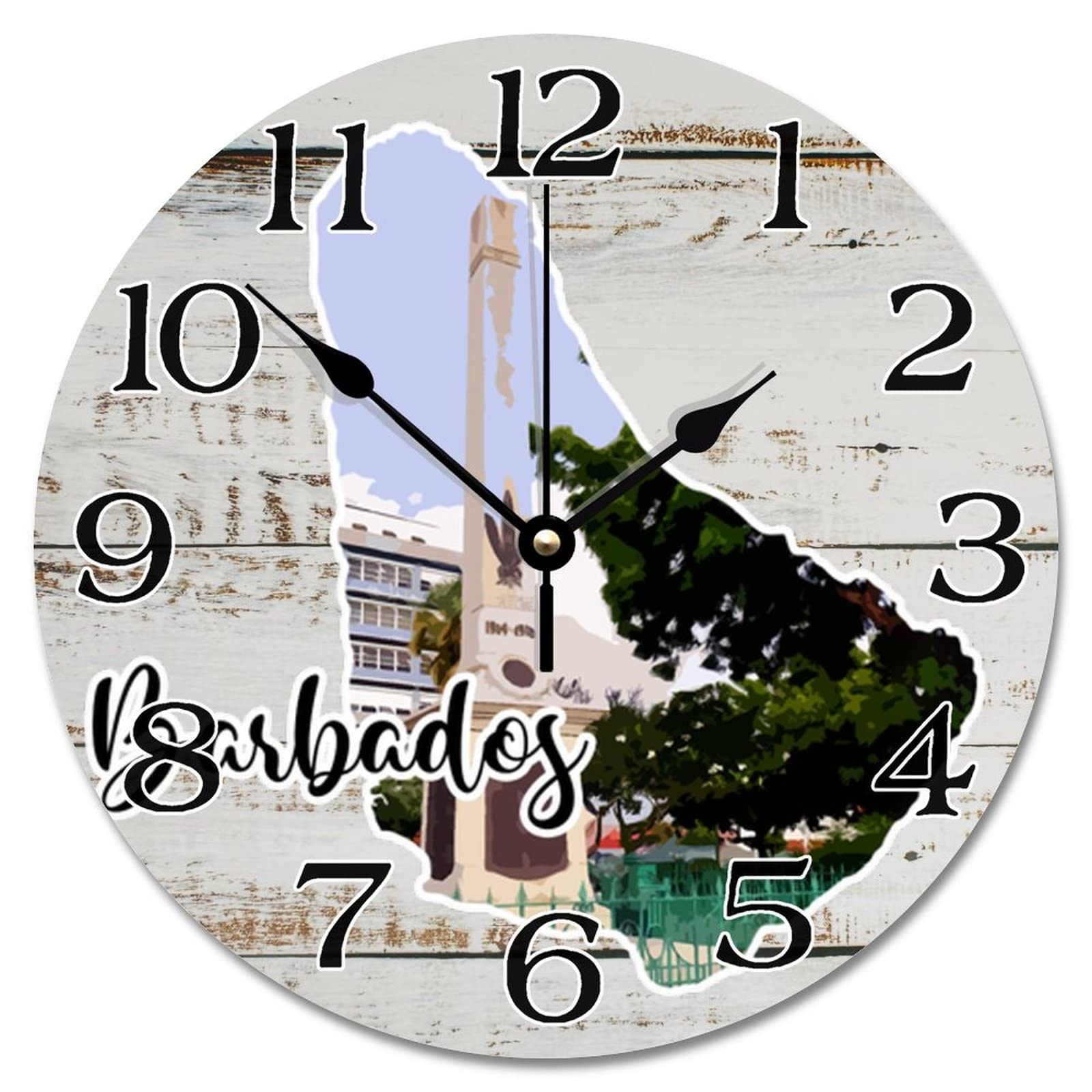 Horloge murale Barbade bois silencieuse 30,5 cm paysage urbain