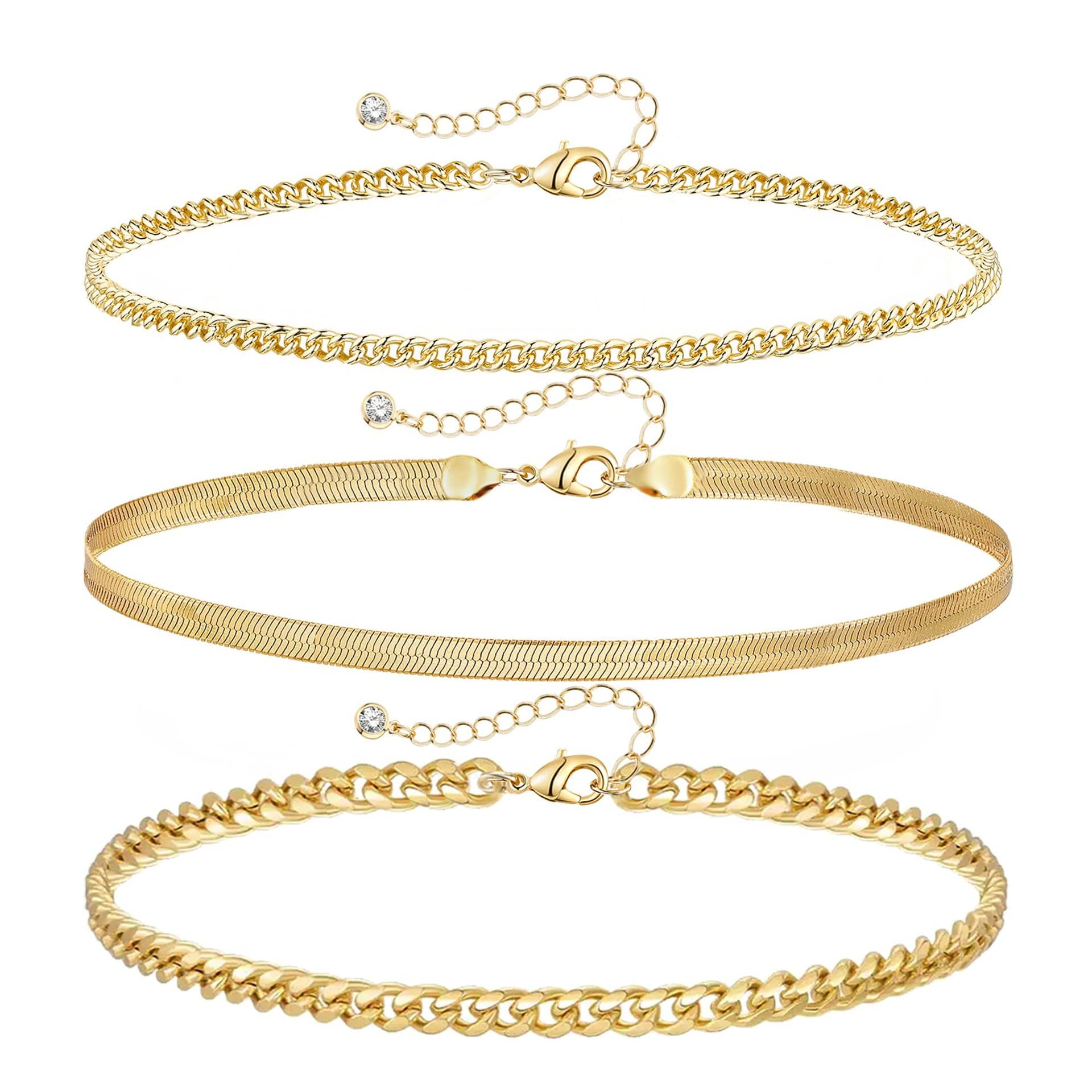 Gold Ankle Bracelets for Women, 14K Gold Anklets for Women Waterproof Cuban Link Anklets Set Layered Anklet Bracelets for Women Anklet for Women Gold Jewelry Gift