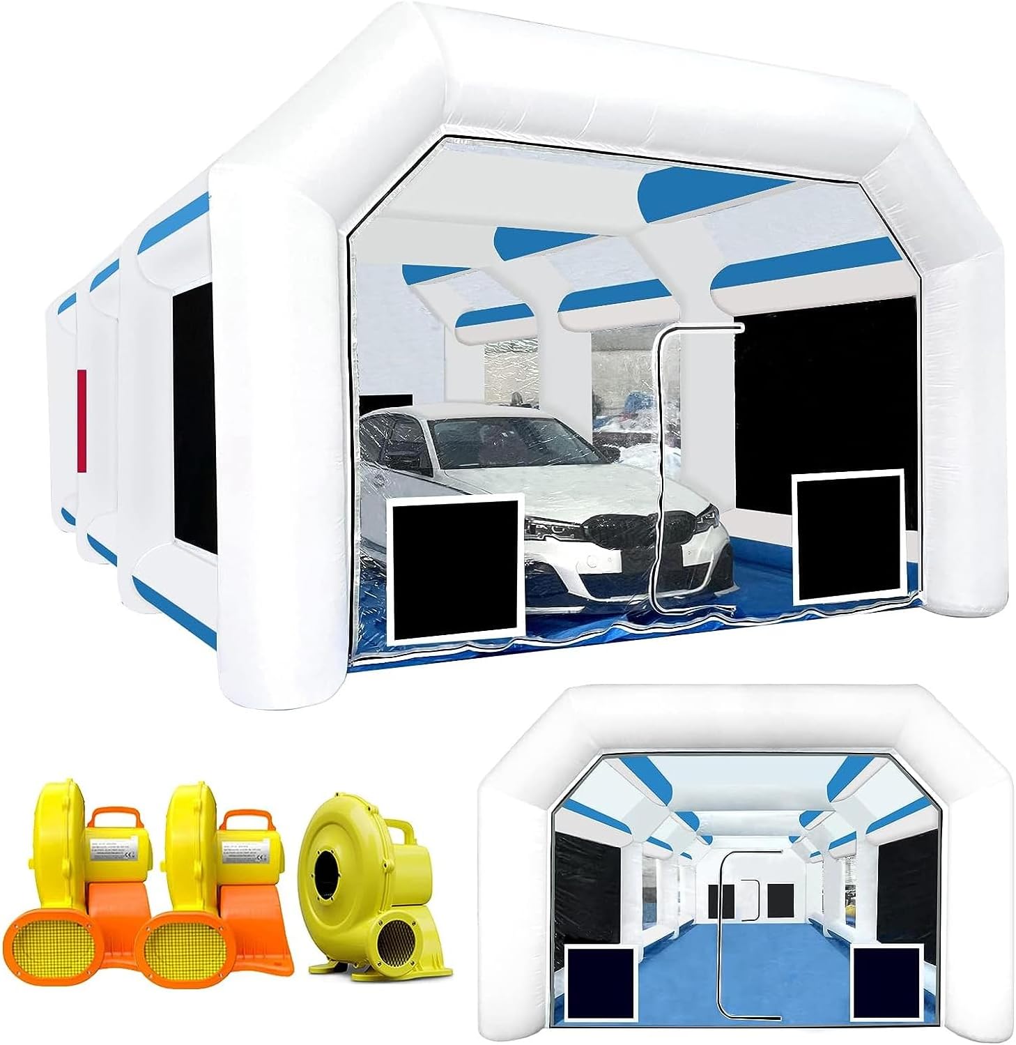 Inflatable Paint Booth 30x20x11.5Ft with Three Blowers for Trucks and Other Big Items Painting, Inflatable Spray Paint Booth with High Efficient Air Exchange System