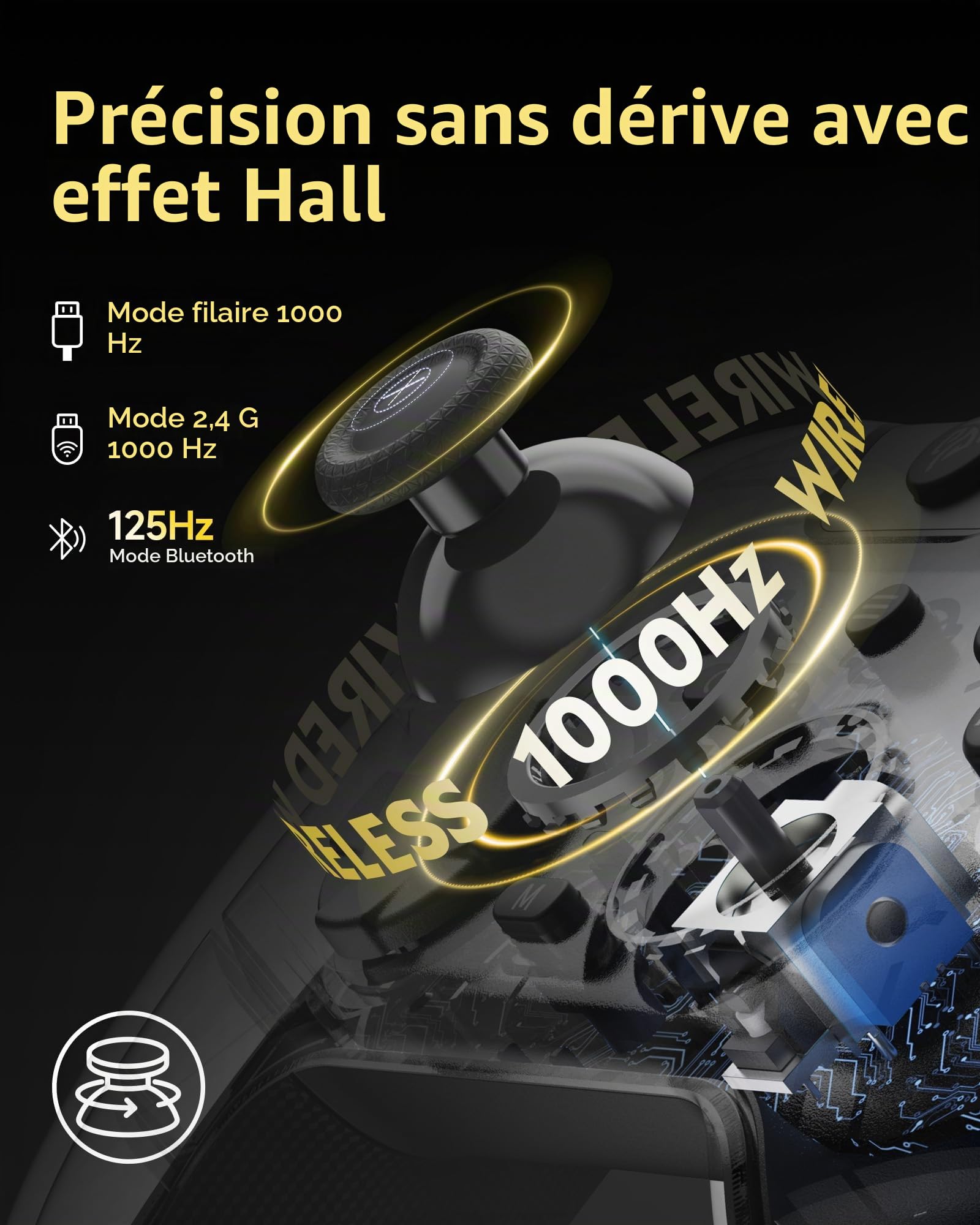 EasySMX X05Pro Manette PC sans Fil avec Station de Charge, Boutons Silencieux, Joysticks Hall, 1000Hz, Gâchettes 2 Niveaux, D-Pad 8 Directions, Batterie 1000mAh, pour PC/Switch/Android/iOS – Noir.