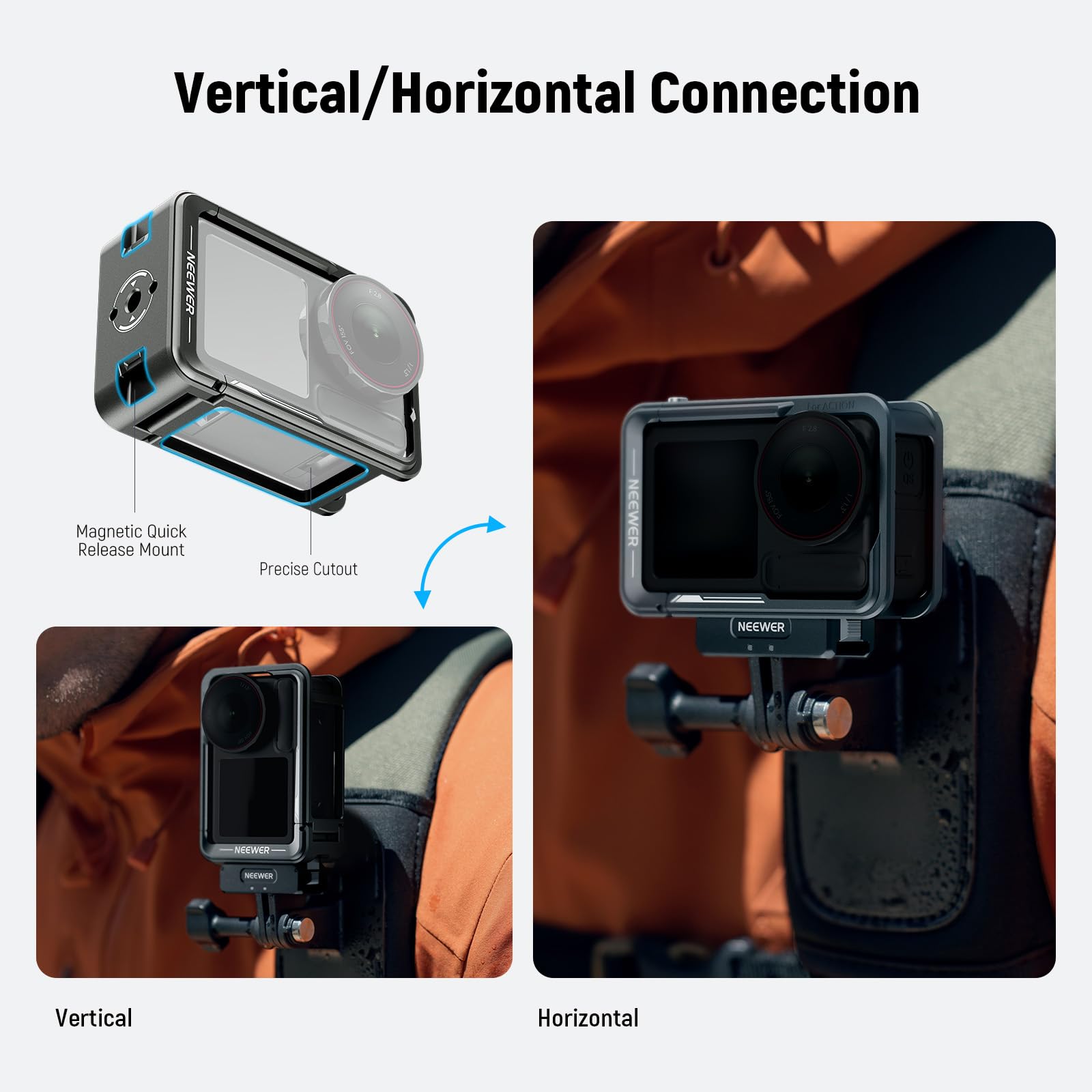 Camerakooi geharde folie voor DJI OSMO Action 5 Pro, metalen beschermende kooi compatibel voor DJI microfoon, met 1/4 koude schoen (5pro kooi geharde folie