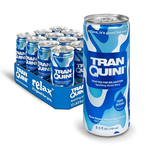 Tranquini Bebida calmante con adaptógenos de hierbas  Bebida para aliviar el estrés de agua con gas  Sin azúcar, sin alcohol, reemplazo de
