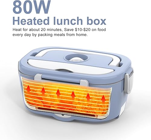 Miniatura 6 de Fiambrera eléctrica para hombresmujeres de 80 W con calefacción para adultos, 12 V, 24 V, 110 V, 220 V, calentador de alimentos portátil, lonchera