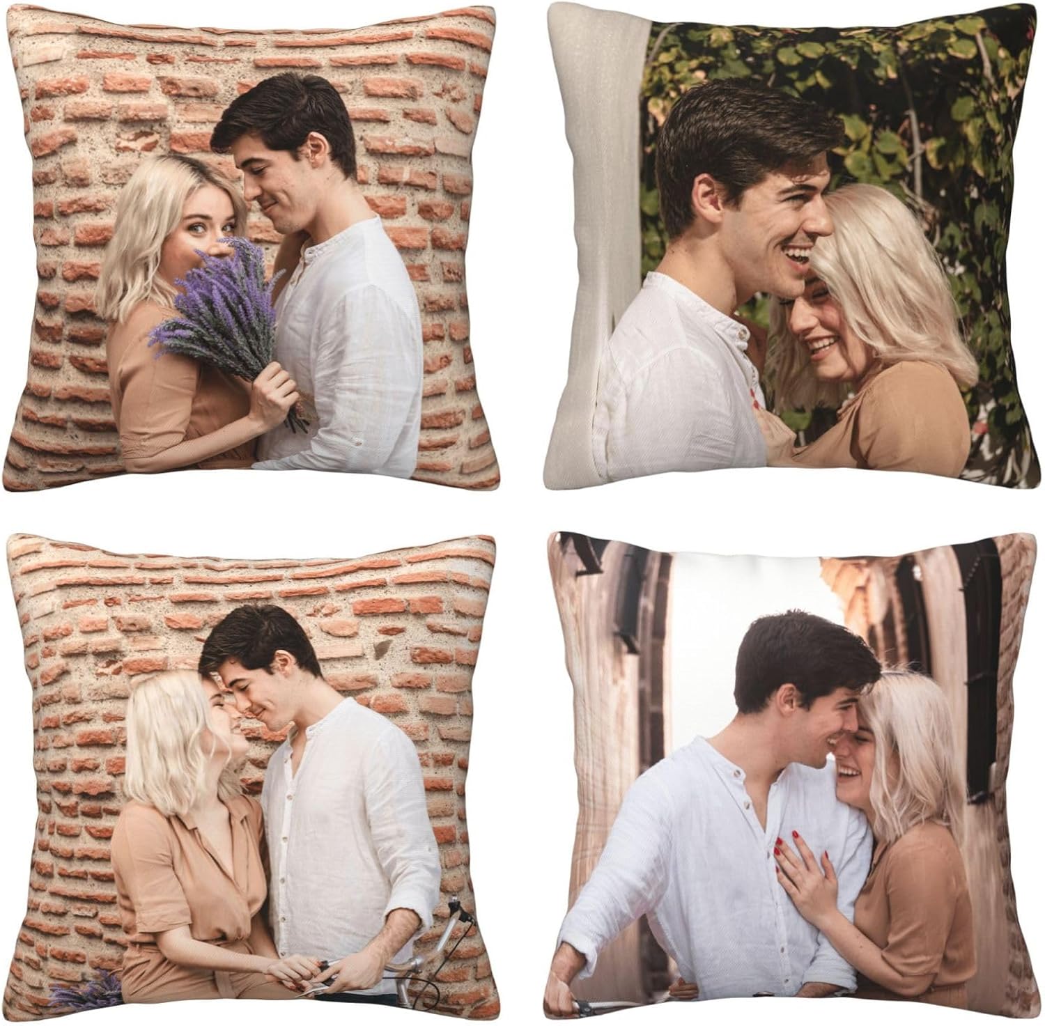 Nsipan Custom Pillow Case with Picture Text Set of 4 Customized Throw Pillowcases Home Decor, Decorative Cushion Cover for Couch or Sofa - Photo Text Gifts Personalized 20" x 20"