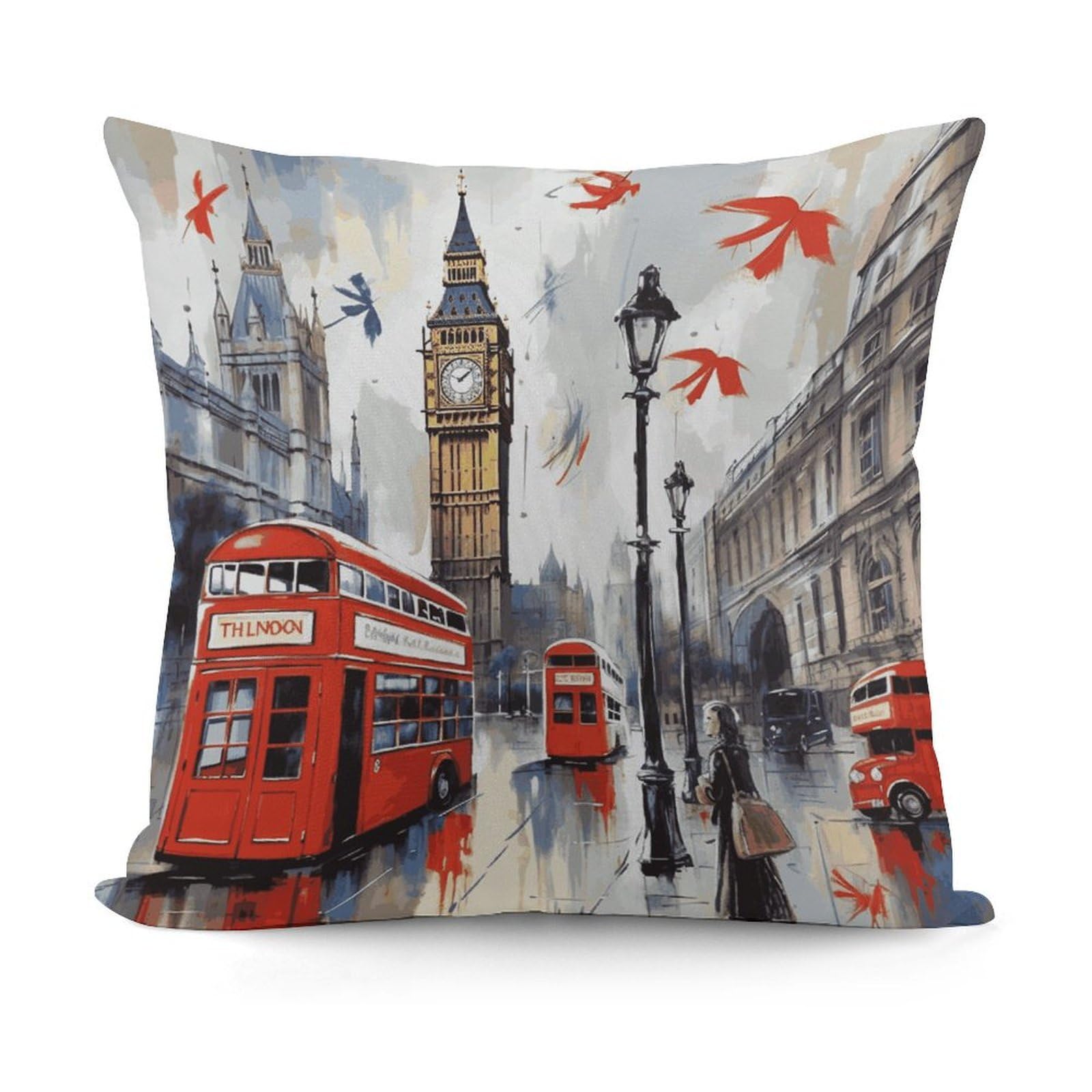 VstaDank London Pillow Covers Soft Plush Decorative Square Pillow Cover Modern Breathable Pillowcases Pillowcase with Invisible Zipper 18x18 Inches for Sofa Living Room
