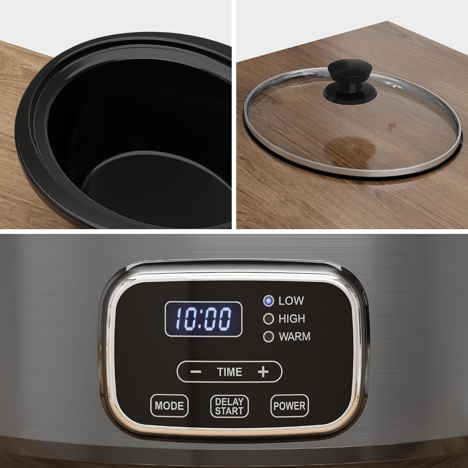 4 Quart Slow Cooker, Programmable Food Warmers with Locking Lid, Removable Ceramic Pot, 3 Heating Settings & Time Control, Dishwasher-safe Lid & Pot, Grey