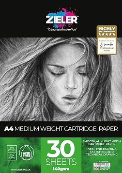 Zieler A4 8.3" x 11.7" Medium-Weight Artist Paper Pad, 140gsm, 30 Sheets