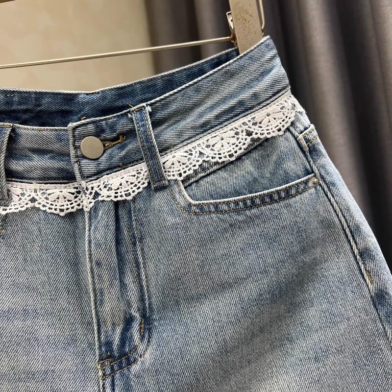 Summer lace ​​Denim Skirt for Women Korean Style Waist Hip Short4