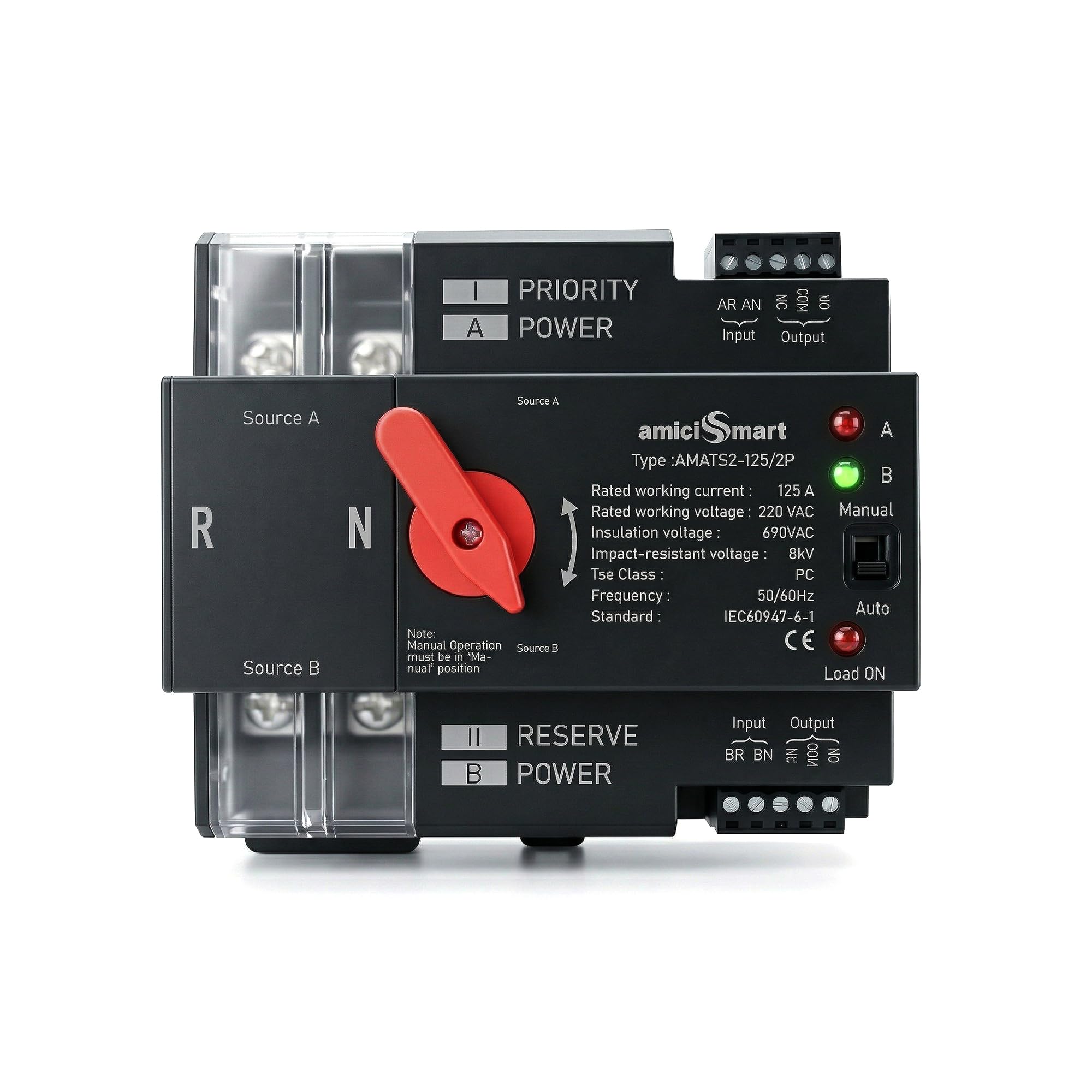 amiciSmart Dual Power Automatic Control Transfer Switch 230VAC, 125A Changeover Switch (Single Phase)-image-33