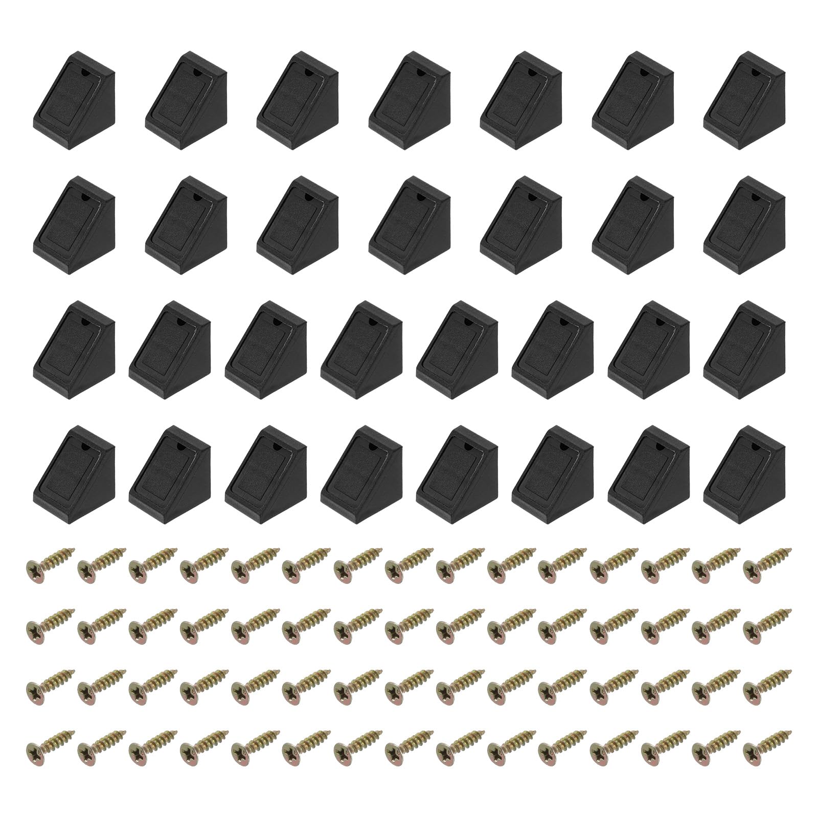 sourcing map 60 Pcs 90 Degree Plastic Corner Braces, 20x17.5x20mm Shelf Right Angle Brackets with Cap, Shelf Board Holder with Screws for Cabinets Cupboards, Black