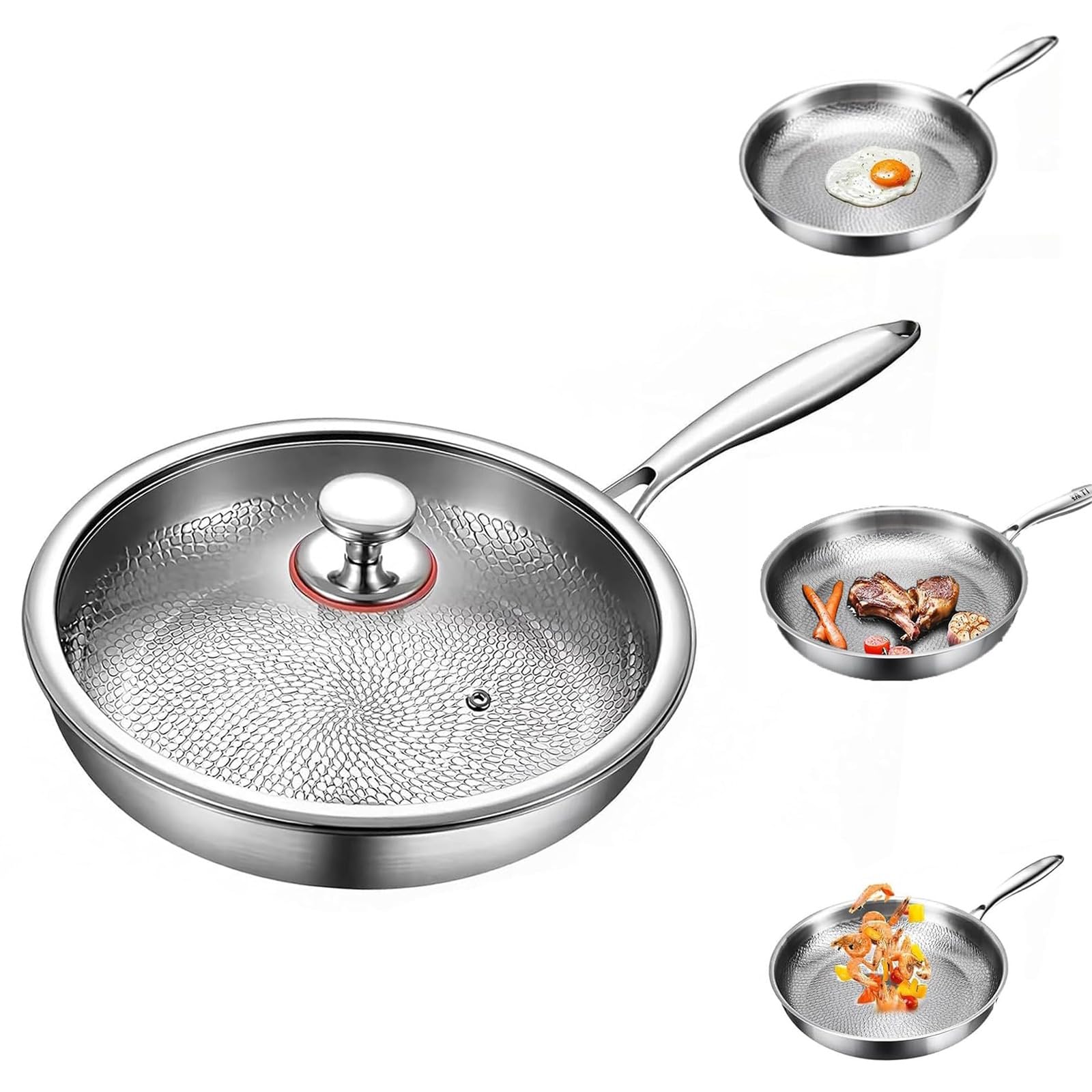Generico Titanium Hammered Pan PRO con Coperchio, 2025 padelle antiaderenti multifunzionali Ultra Resistenti e AntiGraffio per Cucinare