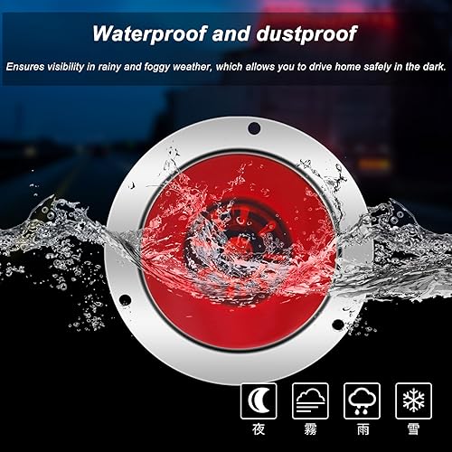 Miniatura 7 de Luces traseras redondas de 4 pulgadas de 24 LED, luces de freno de remolque, solo CC 24 V), luces de freno selladas impermeables compatibles con