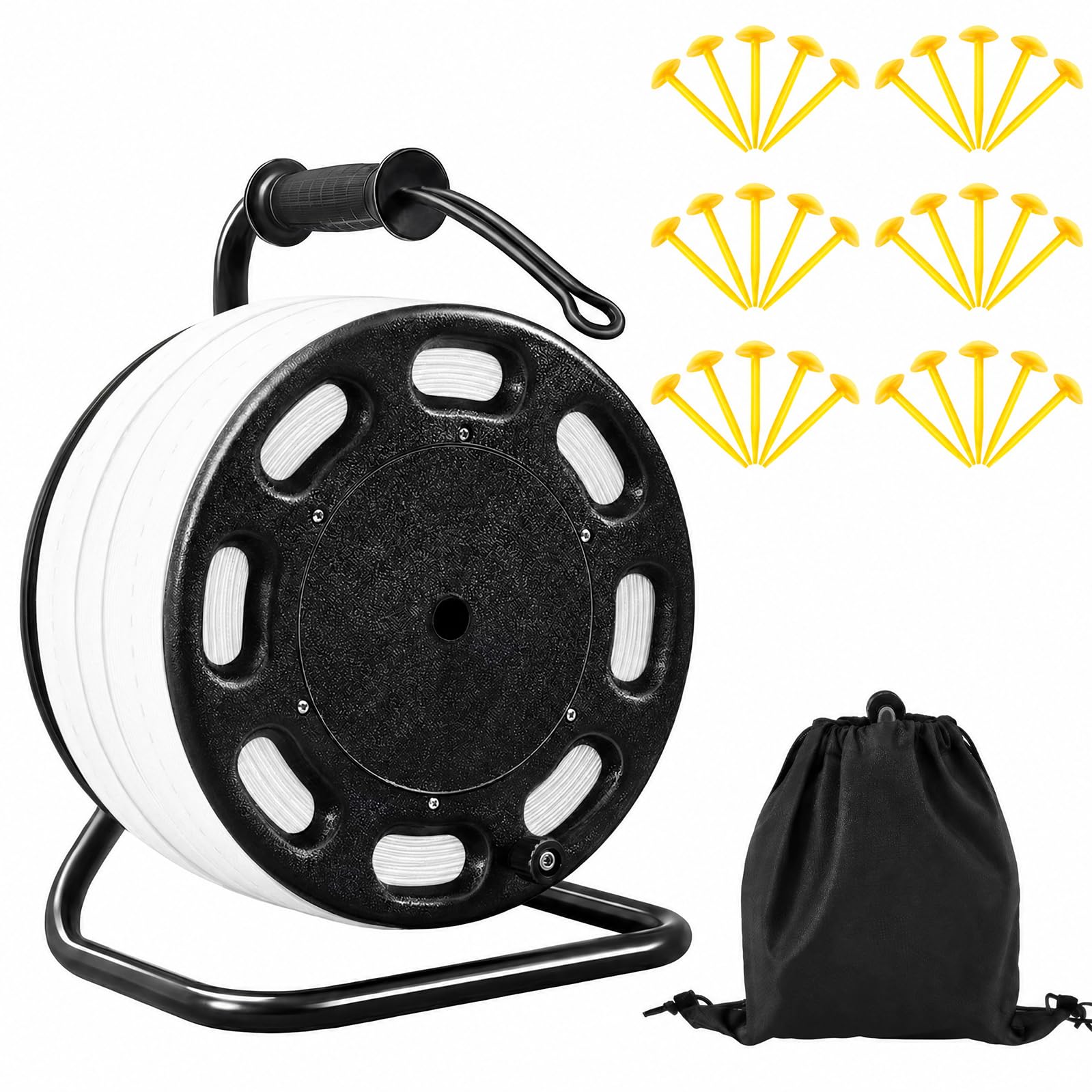 Photo 1 of Shimeyao 328 ft Field Marking Tape Kit Stretchable Sports Boundary Rope with Ground Stakes Portable Durable Court Line Marker for Soccer Football Beach Volleyball Badminton Outdoor(White)