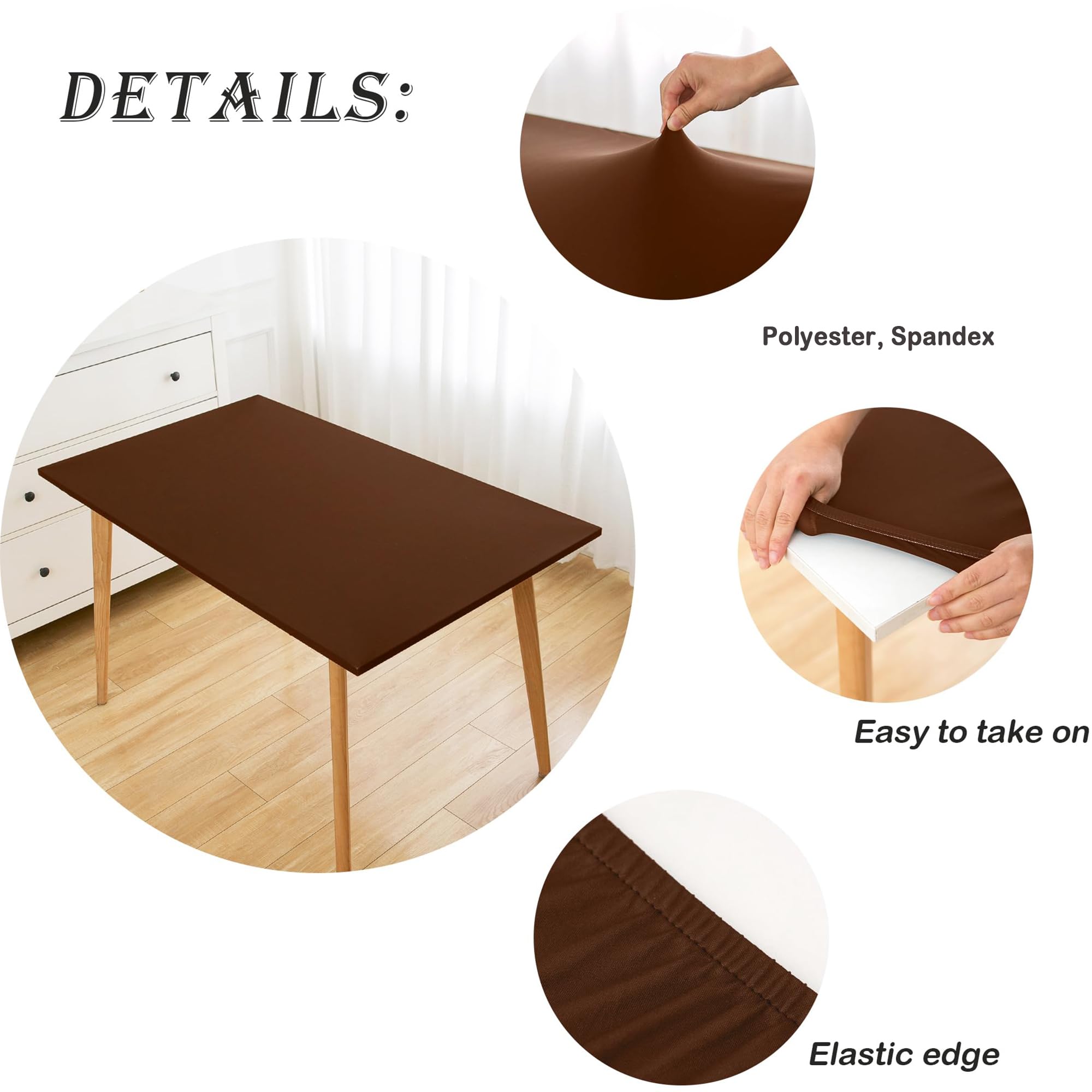 Wolkemer Tovaglia rettangolare regolabile in elastan, colore marrone, con bordo elastico, per sala da pranzo, matrimoni, feste, picnic, 107 x 183 cm