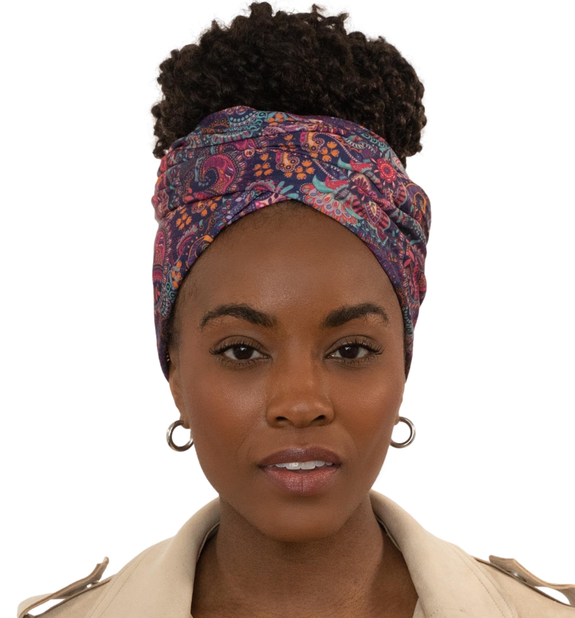 Head Wraps for Women - African Hair Scarf Jersey - Long, Soft & Breathable Turban Tie Headwrap for Natural Hair, Paisley, OSFM