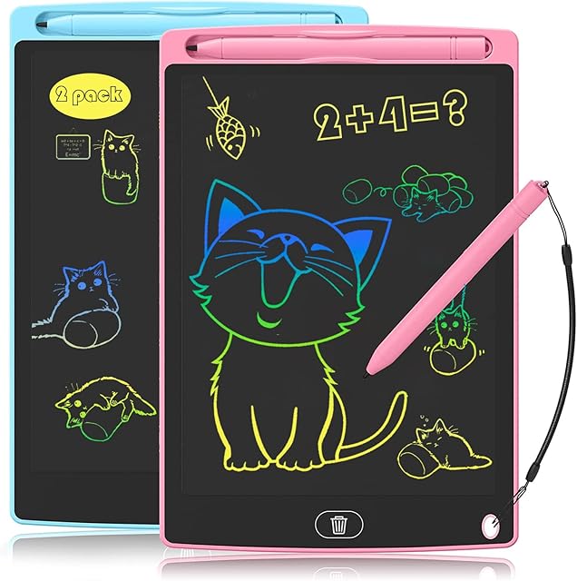 2 Pack LCD Writing Tablet - 8.5 Inch Portable Drawing Tablet for Kids, Erasable Doodle Board, Colourful Doodle Drawing Pad Etch Sketch, Learning Toy Gift for 2-7 Years Old Girl Boy Toddler Adult