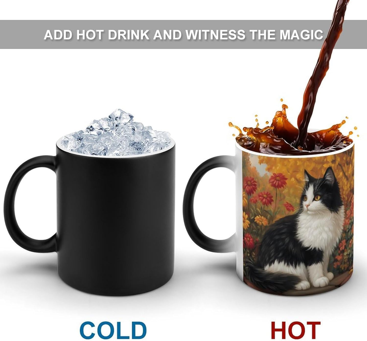 Long Hair Cow Cat Autumn Color Changing Mug Heated Ceramic Cup Heat Sensitive Coffee Mug Fun Gift