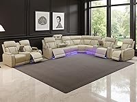 Vista 17 de Juego de sofá de cuero transpirable con puerto USB, 5 sofás seccionales reclinables en forma de L y 2 sillas, juego de sofá seccional reclinable