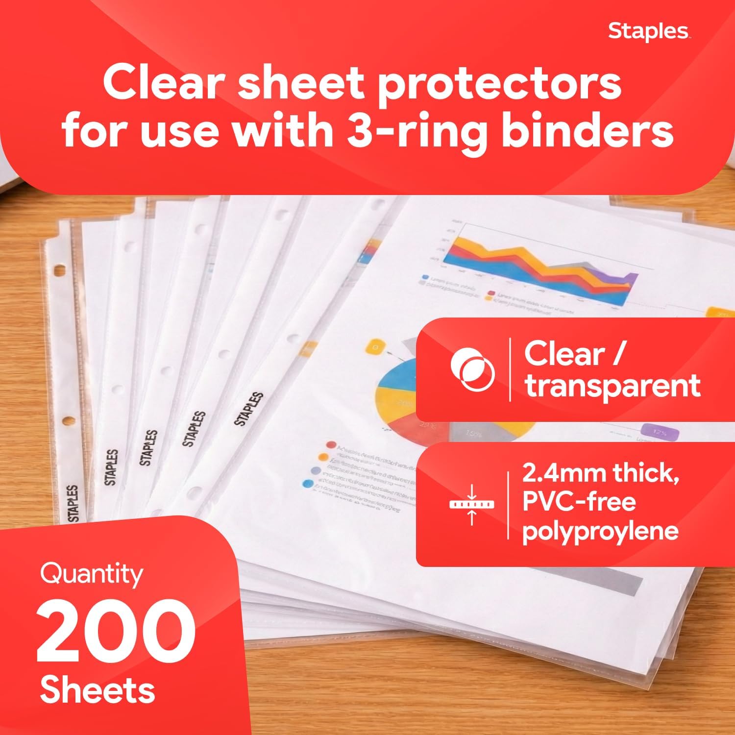 Staples Sheet Protectors, 8.5x11 Inch, Top-Loading, Clear, 200-Pack image 2