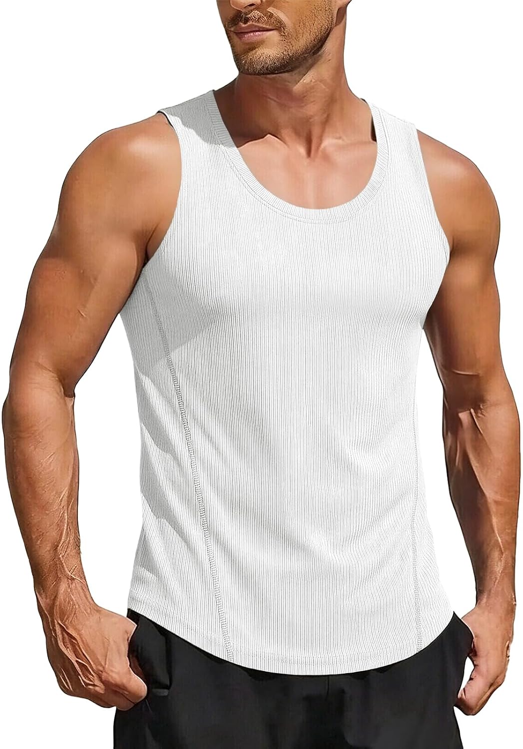 Muscle Cmdr Men's Casual Tank Tops Fitness Muscle Gym Ribbed Workout Sleeveless Bodybuilding Shirts