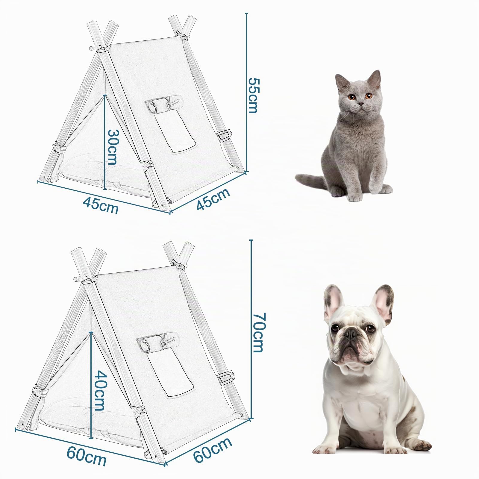 EUGAD Tente Tipi pour Chat Chiens, Niche pour Chat avec Coussin Amovible et Lavable, Maison à Chien Chats Interieur, Tente en Toile avec Fenêtre pour Chats, Tipi Tente Interieur 45x45x55cm