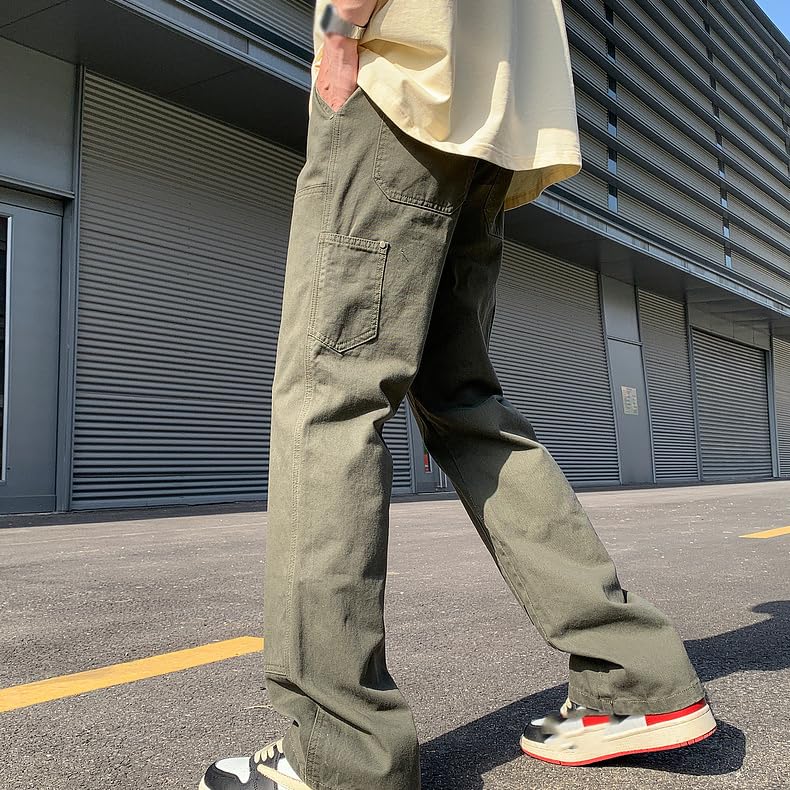 Men's Loose Fit Splicing Cargo Pant Straight Leg Casual Trousers with Multi Pockets3