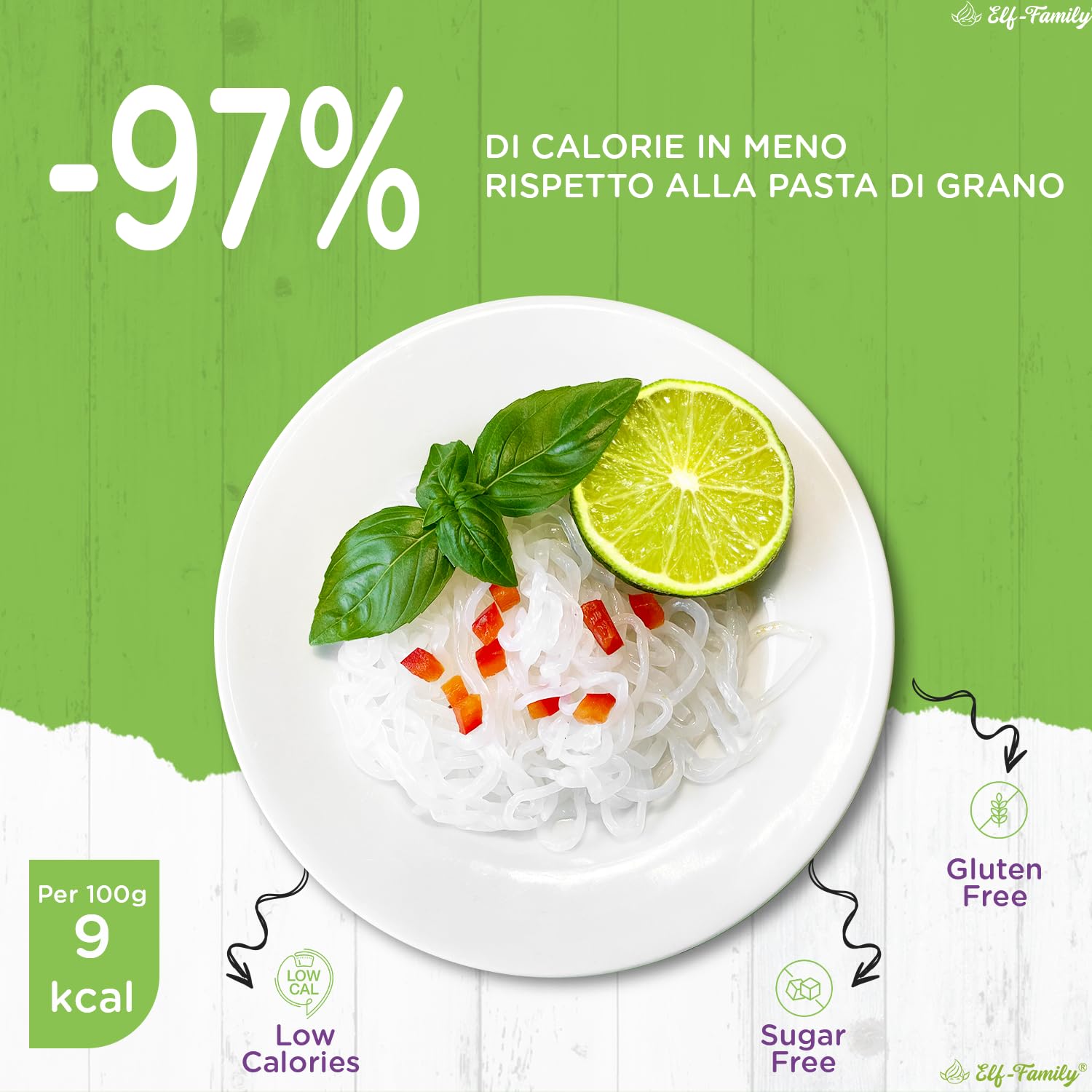 Elf-family Bio Pasta Konjak Carboidrati Ultra Bassi - Vegano Senza Glutine- 270g x6 Scatole(per 12 Porzioni), Noodles Shirataki Noodles Ipocalorica/Senza Zucchero - Spaghetti&Fettuccine