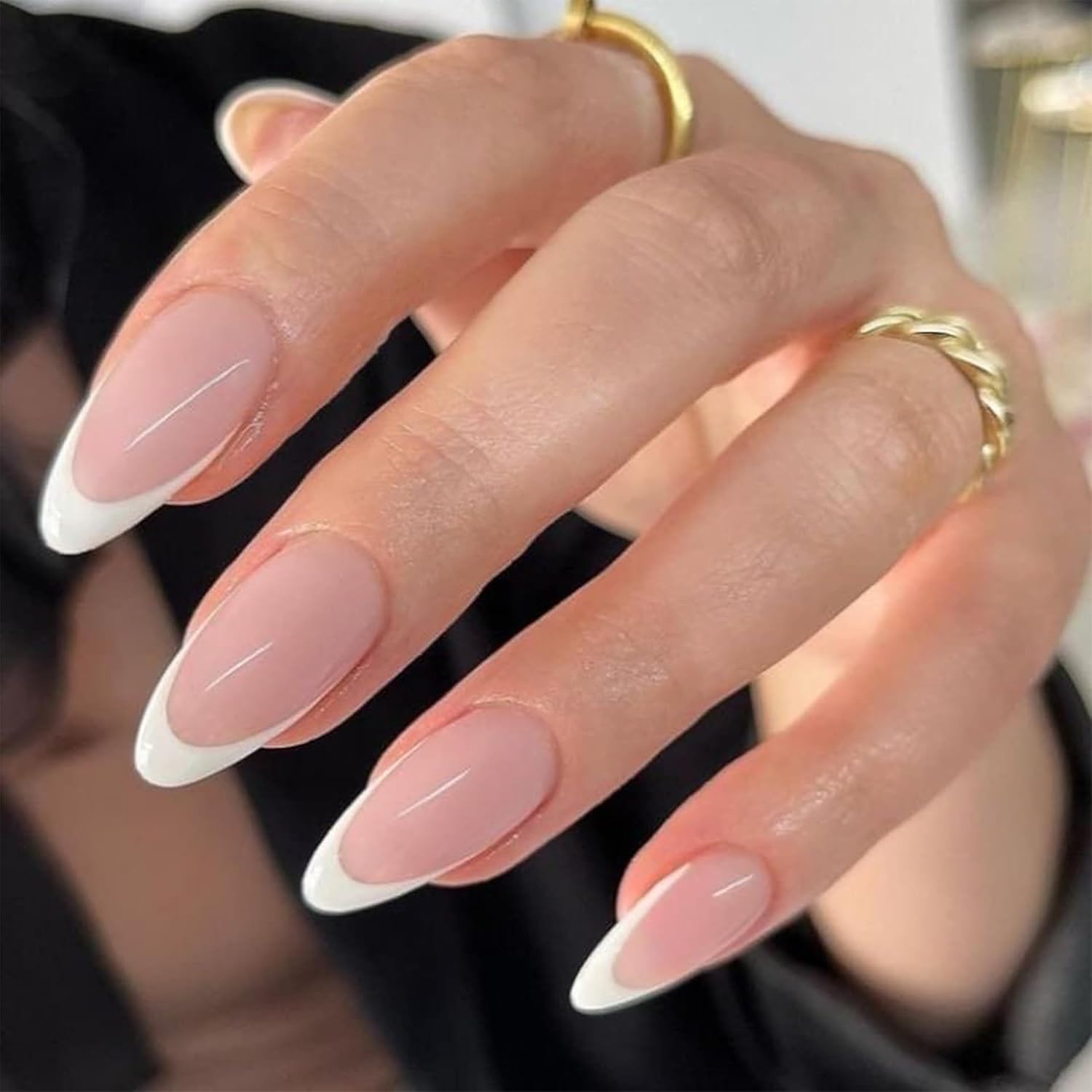 MrCuvaryas Press on Nails Korte vierkante babyboomer nagels om op te plakken, roze kunstnagels met nagellijm, glanzend, effen kleur, nude kleuren, nageltips