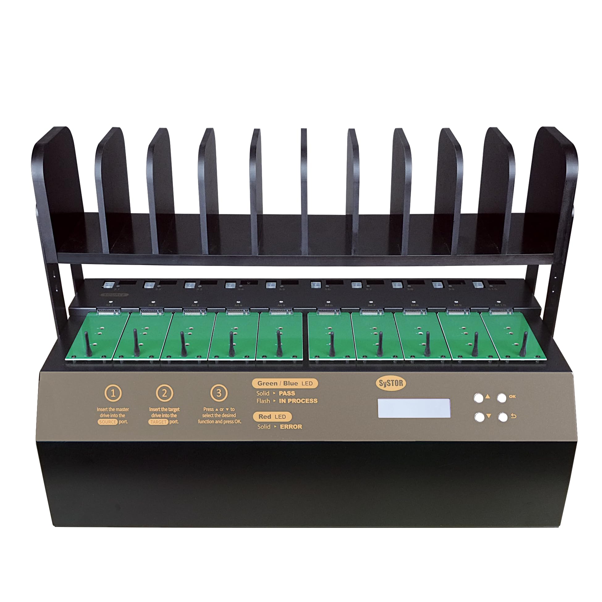 Systor 1 to 9 PCIe M.2 NVMe/SATA Duplicator - 36GB/Min - SYSNVME-YL06PRO09
