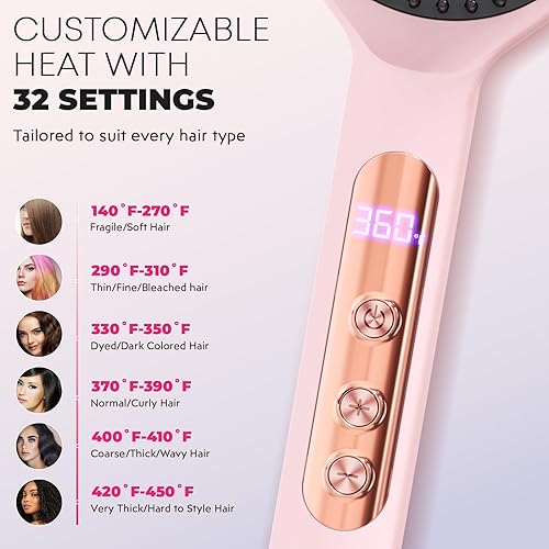 Miniatura 5 de LANVIER Cepillo alisador de cabello, cepillo iónico alisador con infrarrojos, peine alisador térmico con iones negativos, cerdas densas, 32