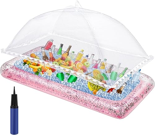 Miniatura 8 de Leitee El kit inflable de barra de servicio incluye enfriador de bufé con purpurina para fiestas, soporte de hielo con tapón de drenaje, cubierta de