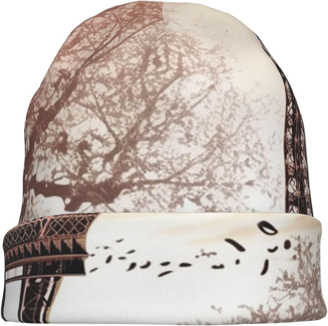 Knitted Hat Paris City Tree Eiffel Tower Art Print Beanie for Women Soft Warm Beanie Cap Casual Knit Hat Men Winter Beanies