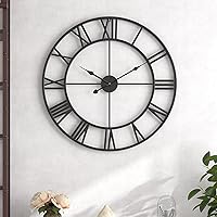 24 Inch Silent Roman Numeral Wall Clock - Waterproof Metal Vintage Industrial Decor for Indoor Outdoor Kitchen Bedroom Office