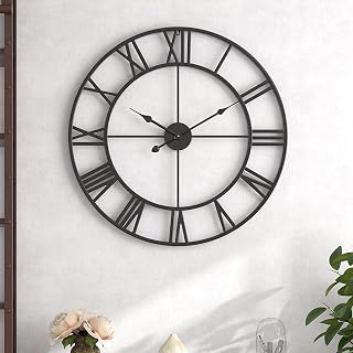 24 Inch Silent Roman Numeral Wall Clock - Waterproof Metal Vintage Industrial Decor for Indoor Outdoor Kitchen Bedroom Office