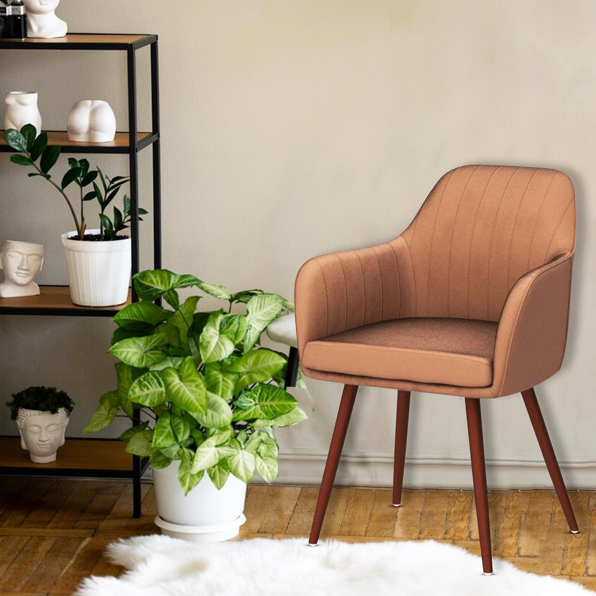 Toxigo Elegant Upholstered Accent Chairs with Padded Seat & Back, Velvet Dining Chair, Stylish Upholstered Accent Chair for Home, Kitchen & Living Room, Restro & Bars (Light Brown) 2