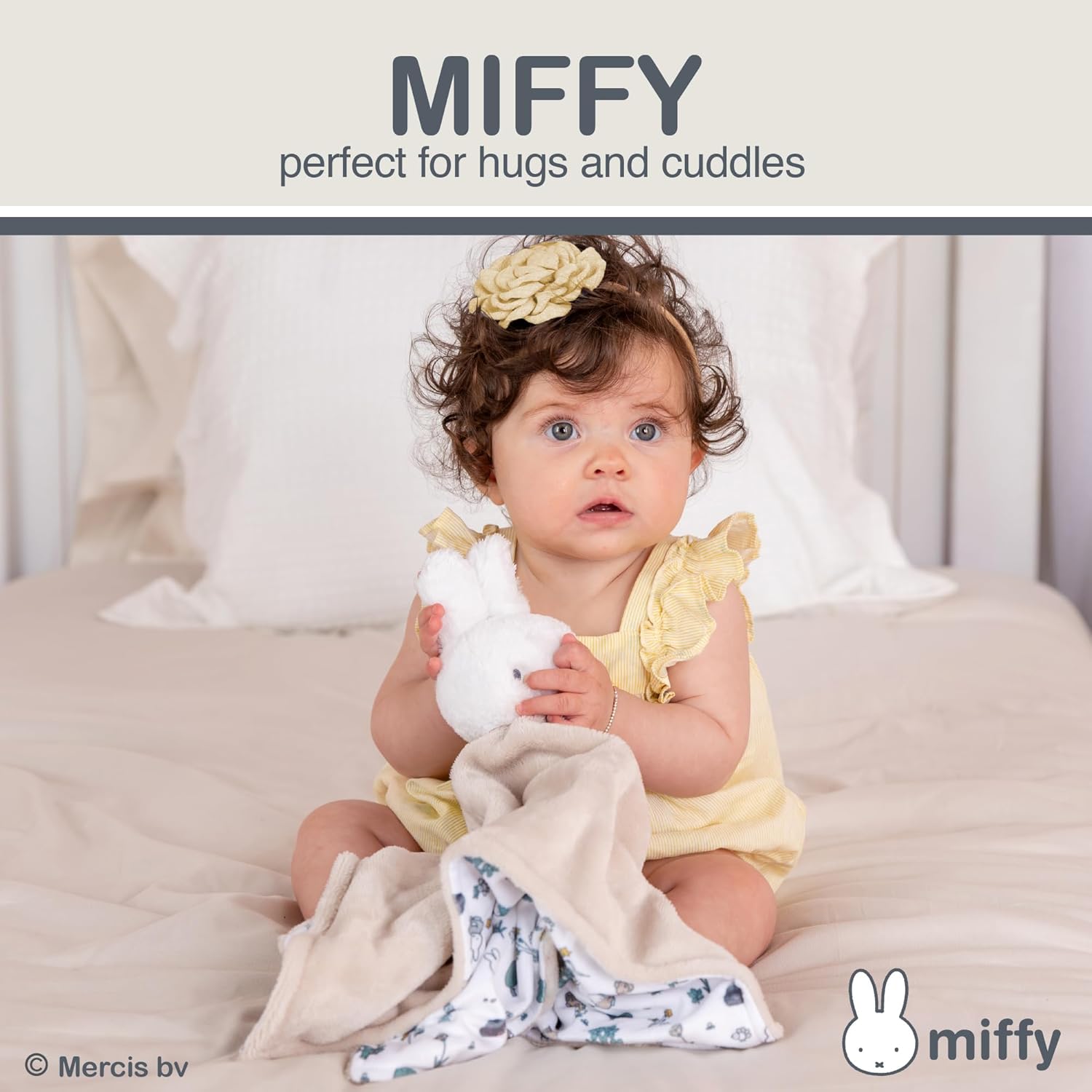Kids Preferred Miffy Baby Blanket - Neutral Colors, Soft Snuggable Blankey, Miffy Plush, Embroidered Details, Paci Loop, 17 in, Ages 0 Months & Up