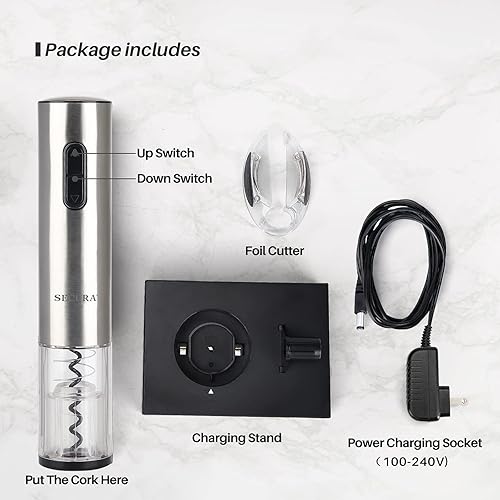 Miniatura 6 de Destapador de vinos eléctrico de acero inoxidable Secura con cortador de cápsula de aluminio, Acero inoxidable