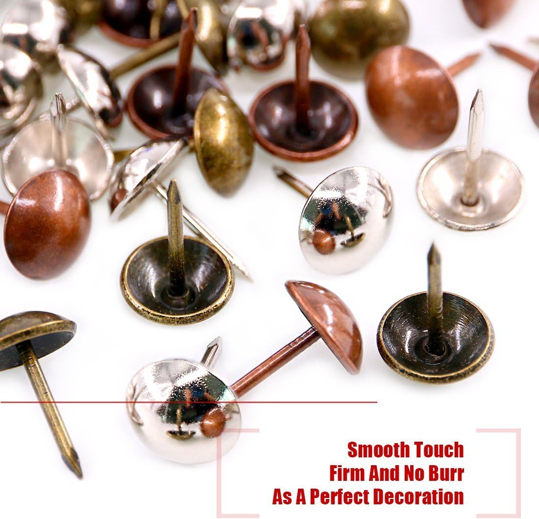 Hilitchi 360-Pcs [3-Color] 7/16''(11mm) Antique Upholstery Nails Tacks Furniture Tacks Upholstery Tacks Thumb Tack Push Pins Assortment Kit