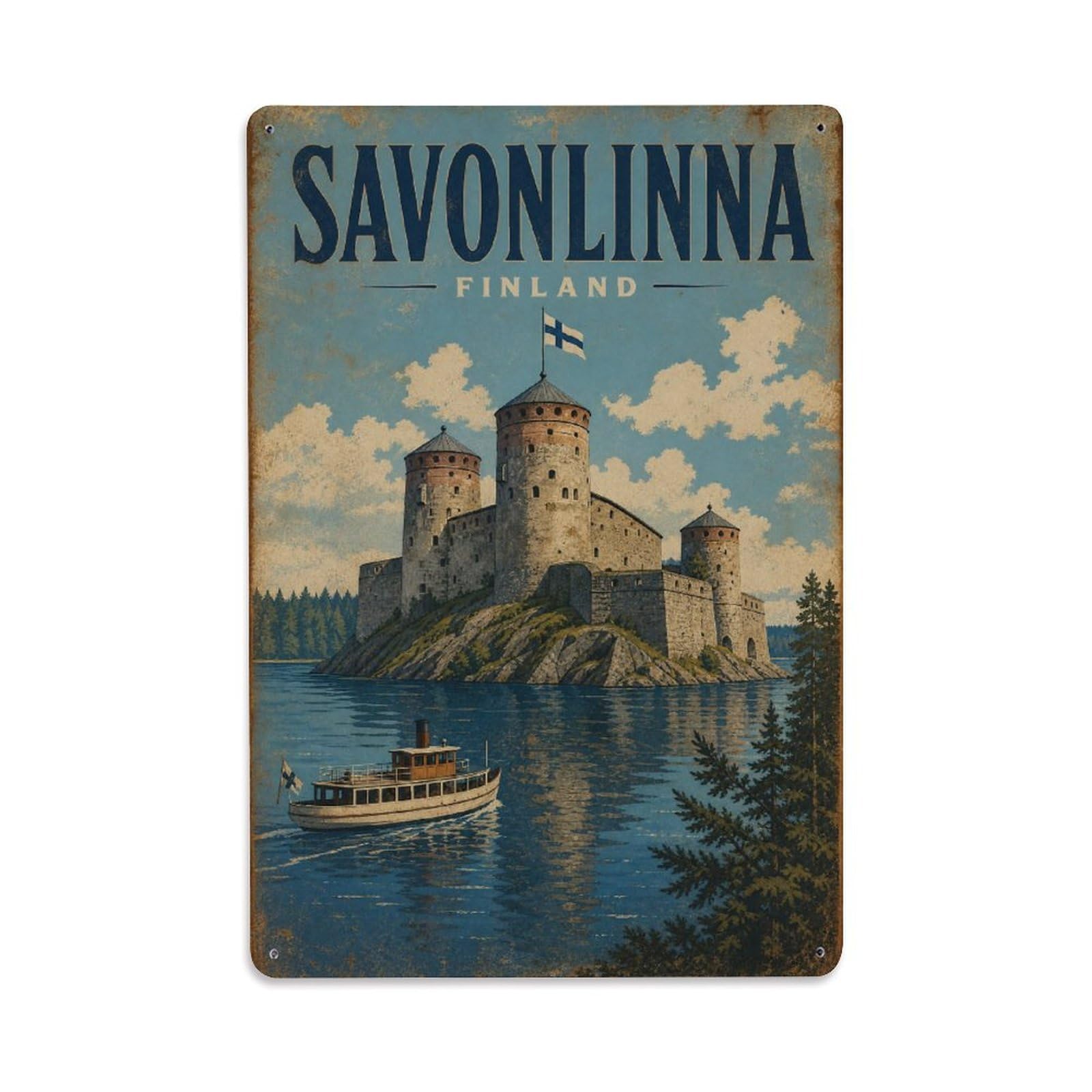 Retro Travel Finland Savonlinna Metal Tin Sign