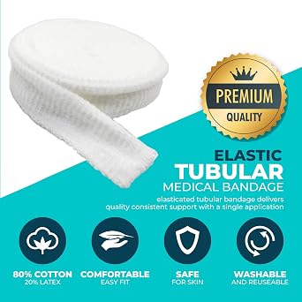 Fix Tubular Net Bandage (Size 4) 10 Yard Roll Stretches to 25 Yards - Plus Pair of Medical Scissors - Elastic Net Wound Gauze Dressing Fits Arms, Ankles, Calves, Large Hands and Feet