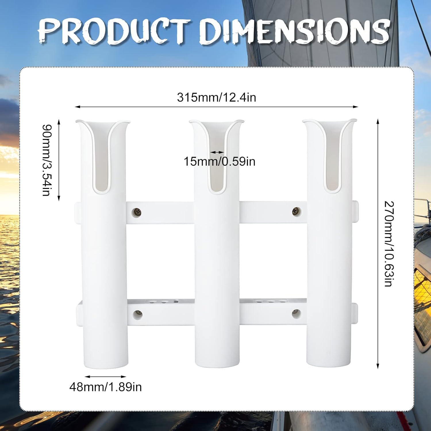 Shappy 3 Pcs Fishing Rod Holder Bracket Tube 3 Rod Rack Wall Mounted 10.63 Inch Fishing Pole Holders for Boats with Screws Nuts Side Mount for Boat Truck Kayak Garage (White)