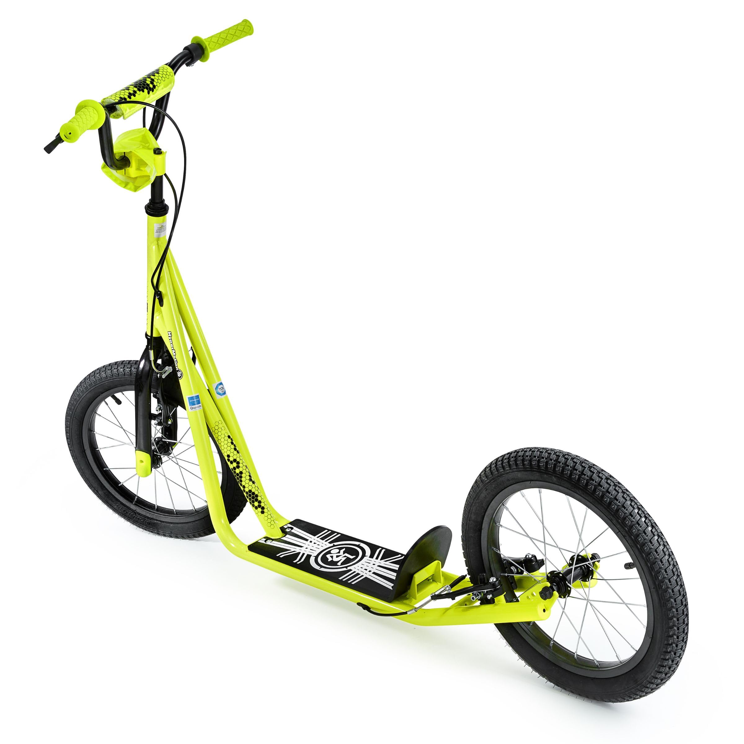 HyperMotion Runkie Patinete Urbano 16 Pulgadas Ruedas Inflables, Manillar Ajustable, Doble Freno Manual, para Niños Desde 8 Años, Jóvenes y Adultos, Amarillo