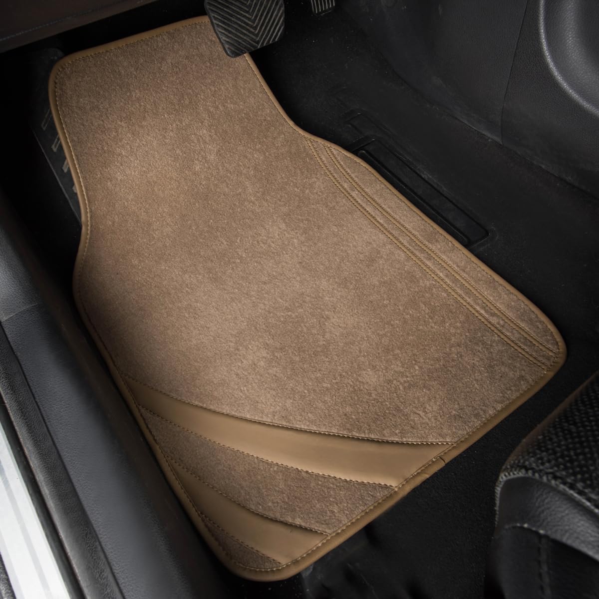 CAR PASS Beige Car Floor Mats, Edge Leather Waterproof Car Mats with Double Stitch Line and Anti-Slip Backing Design, Fit 95% Automotive,SUVS,Sedan,Vans (Pure Beige) - Image 6