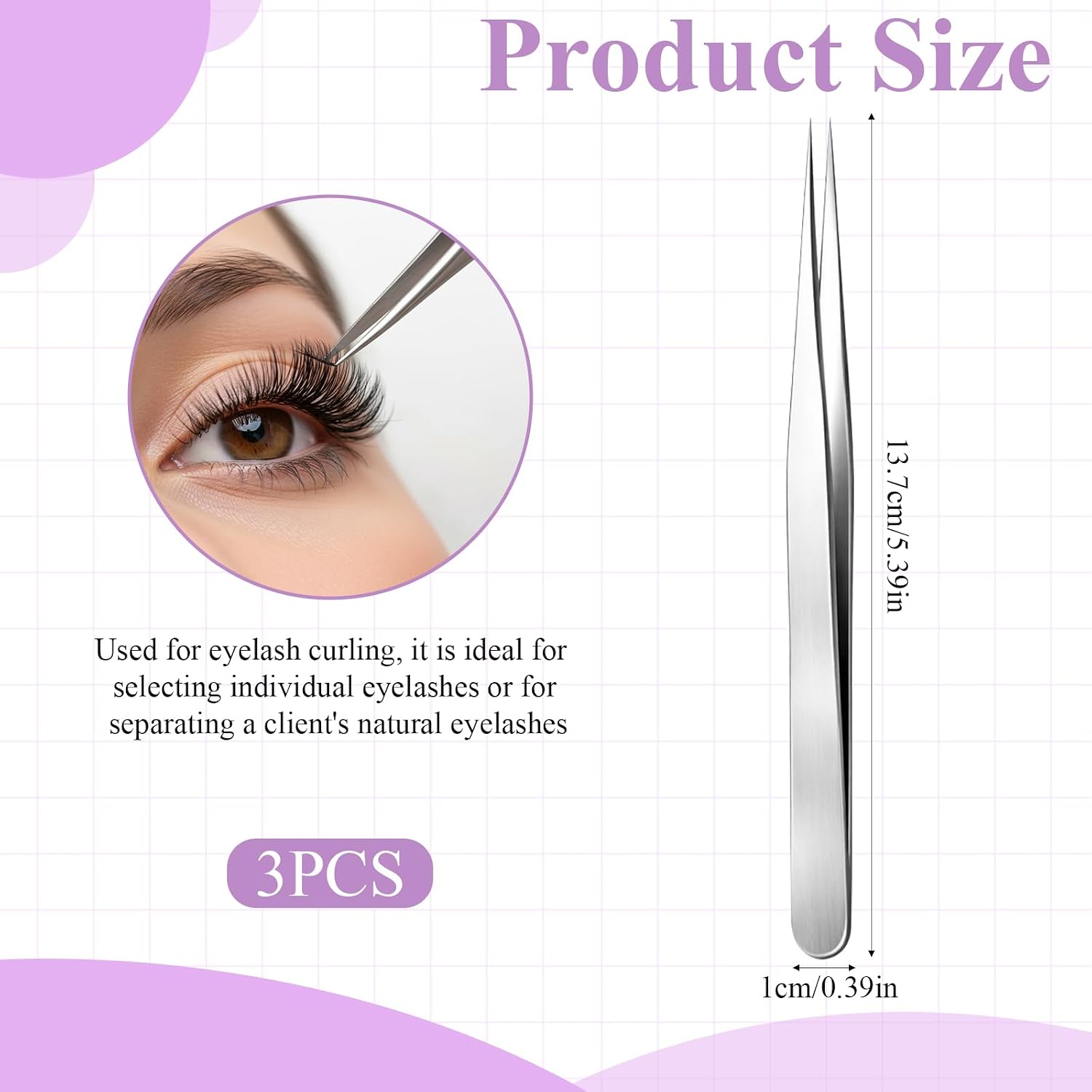 3 Pcs Straight Pointed Tip Tweezers, Needle Nose Tweezer for Craft, Pointed Precision Tweezers for Eyebrows Stainless Steel Eyelash Tweezer for Eyelash Extensions Blackhead Hair Eyebrow Removal