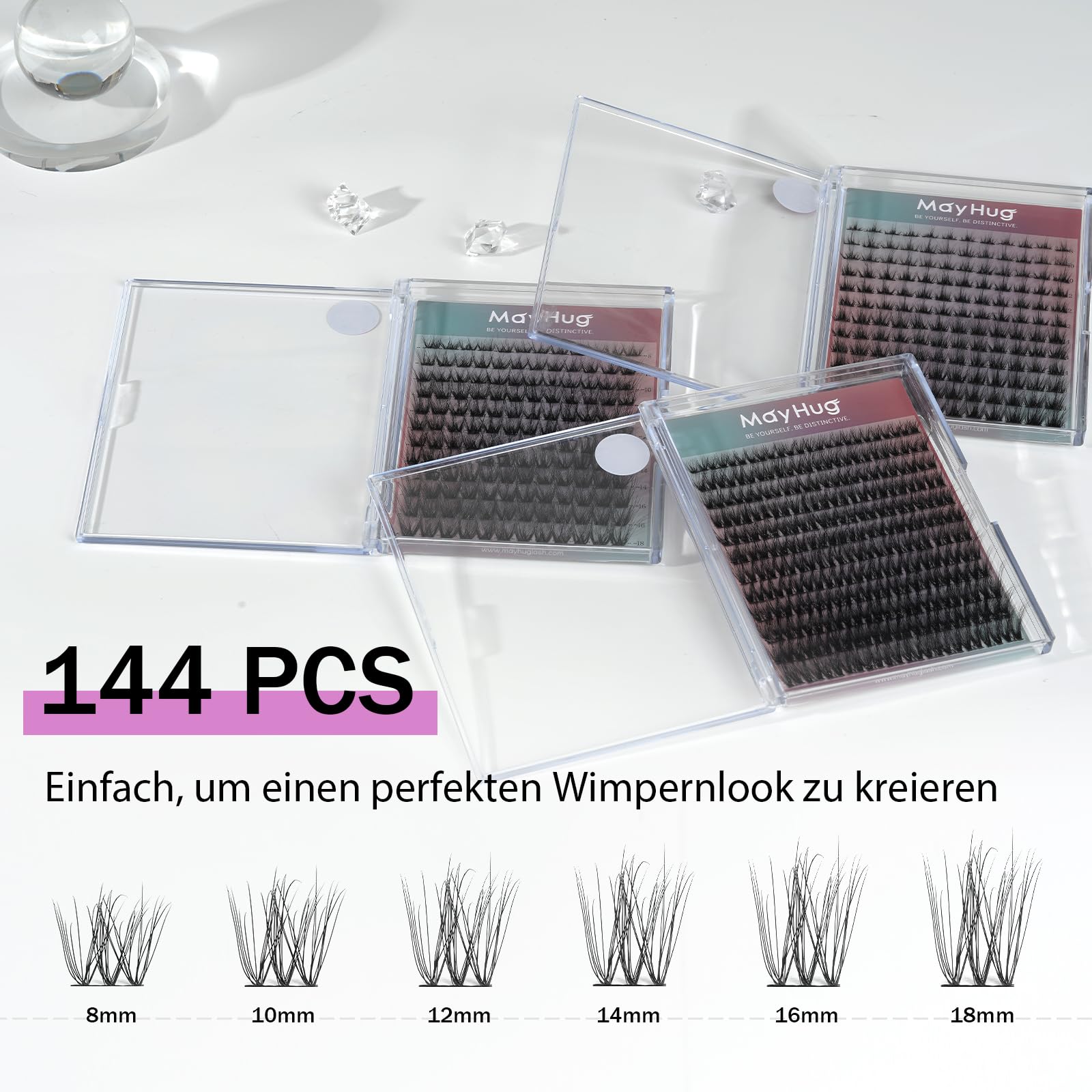 Mayhug 3D Cluster Lashes Fluffy Lashes 8-18MM Individual Eyelashes 144 Pcs DIY Eyelash Extensions at Home (Prism) - Image 3