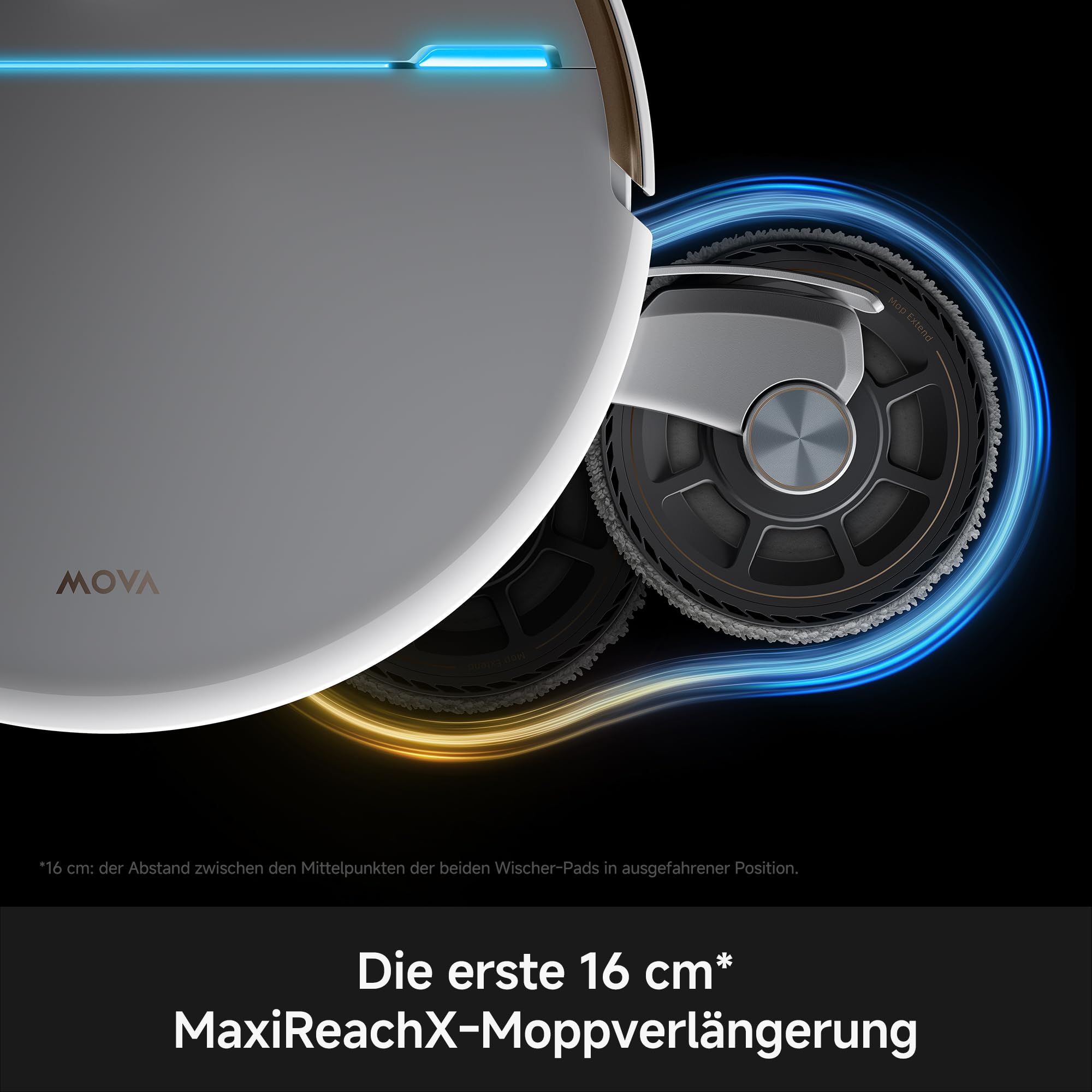 Mova V70 Ultra Complete X Saugroboter, MaxiReachX-Doppelverlängerung Seitenbürste & Mopp, 40.000 Pa Saugkraft, 15N Abwärtsdruck & 300 U/min Wischen, 9 cm Hindernisüberwindung, EcoCyclone-Staubbehälter