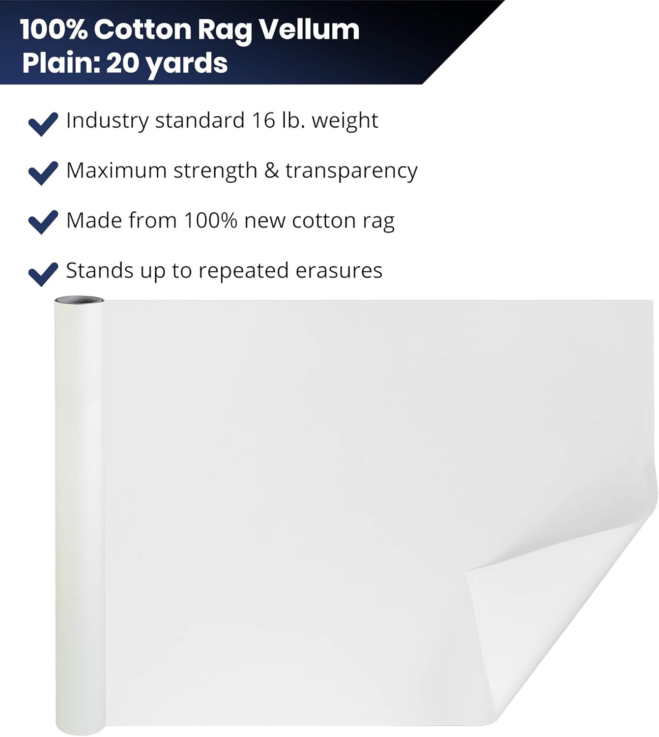 Pacific Arc Professional Cotton Rag Paper Vellum 36 Inch by 20 Yard Roll, White
