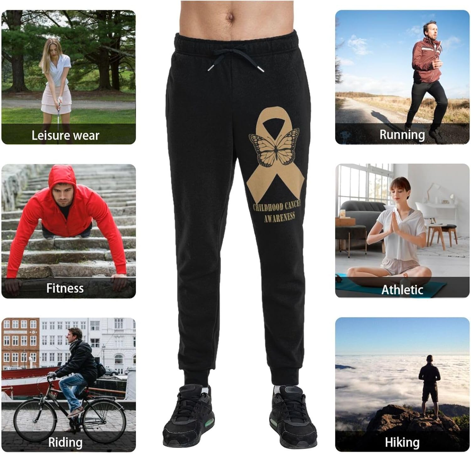 Childhood Cancer Awareness Men's Long Pants Athletic Running Pants Sports Pants