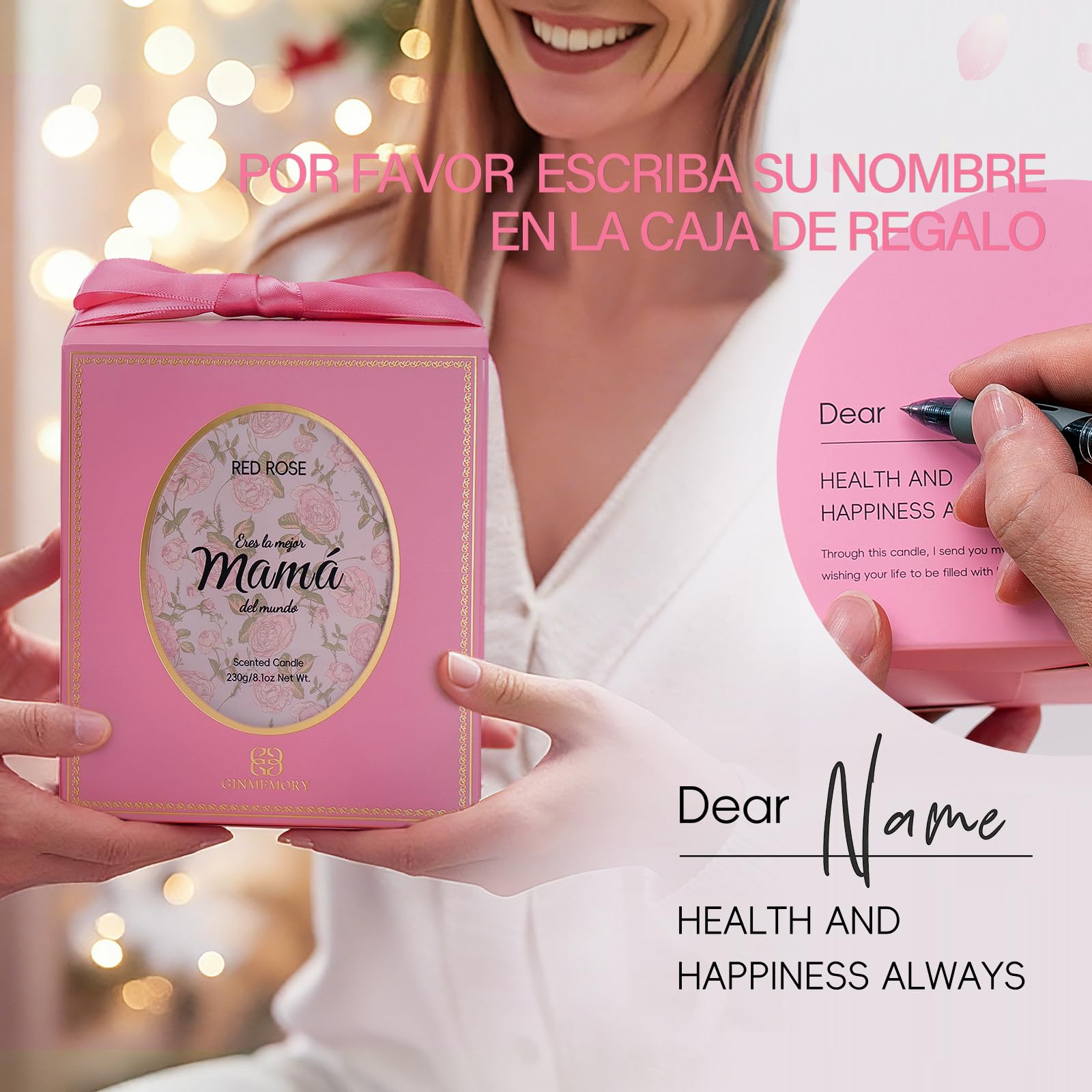 Regalo Mama,Regal-o Cumpleaños Madre,Eres la Mejor Mamá del Mundo,Regalos Originales para Madres, Rosa Vela Aromática,Burn time: 50 hours,230 g/ 8.1 oz conTarjeta, Caja de Rega-lo — view 6
